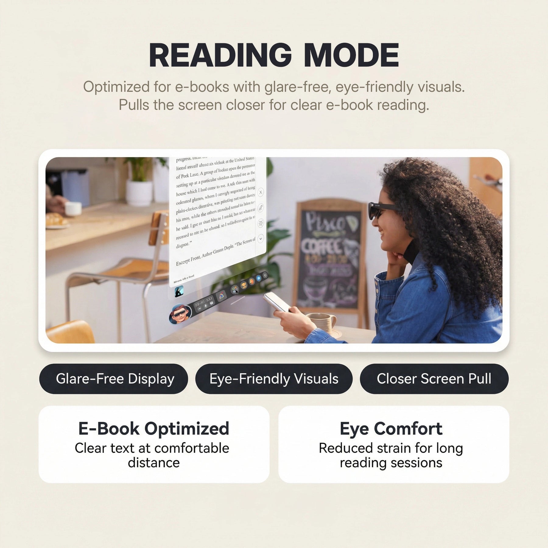 Rokid Station 2 Spatial Computing Hub (3‑Screen AR, Snapdragon 6 Gen 1, 5000mAh) Advertisement for reading mode on a computer screen with text and images.