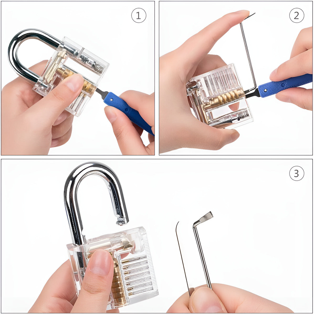 Lock Picking Tool Set with Transparent Training Locks