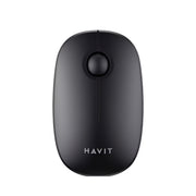 Black computer mouse with 'HAVIT' branding on a white background