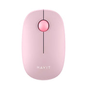 Pink computer mouse with 'HAVIT' branding on a white background