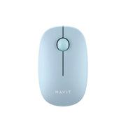 Light blue computer mouse with 'HAVIT' branding on a white background