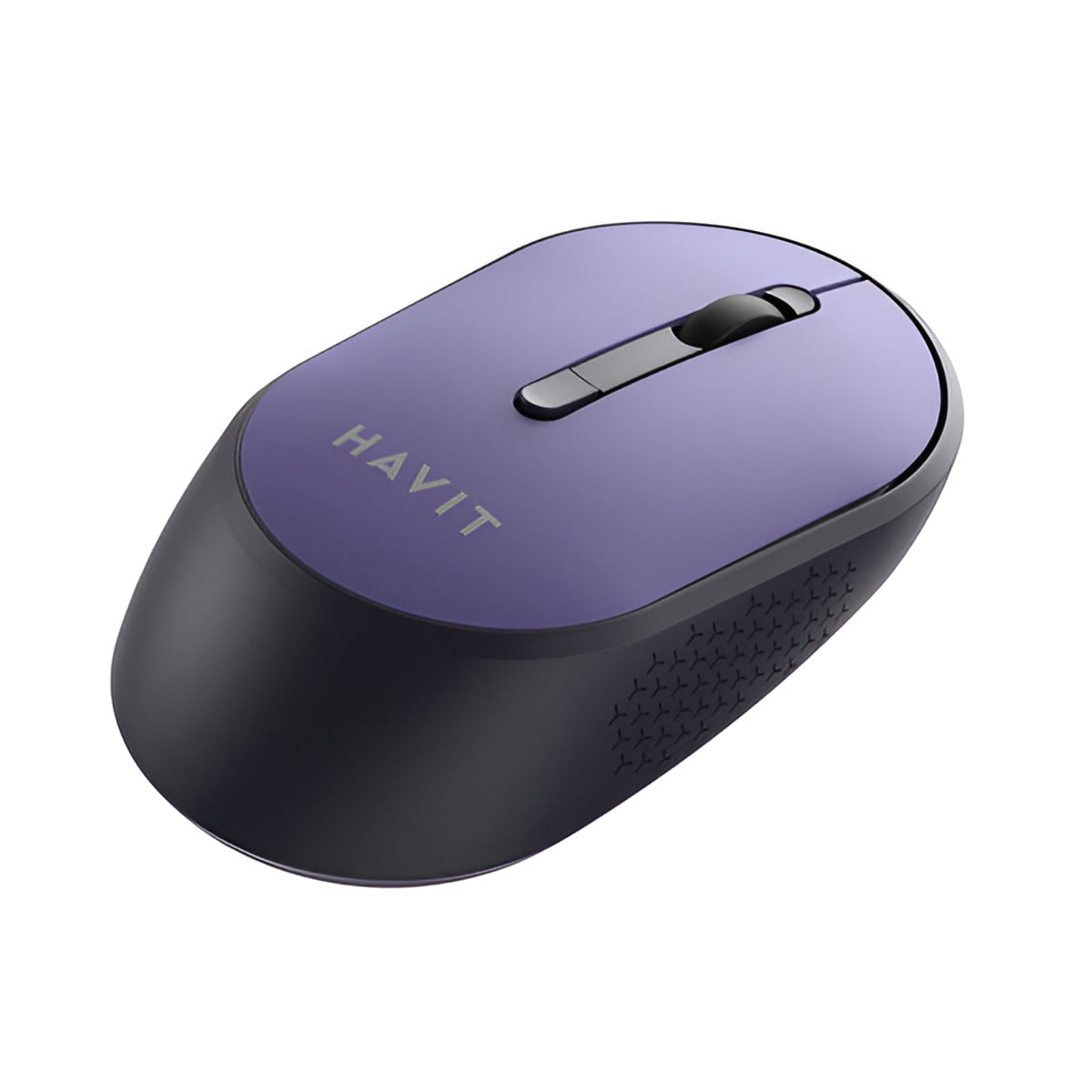 Purple computer mouse with 'HAVIT' branding on a white background