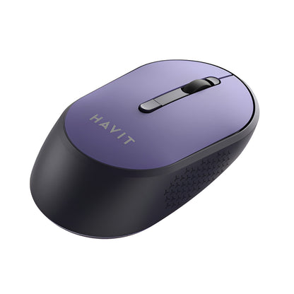Purple computer mouse with 'HAVIT' branding on a white background