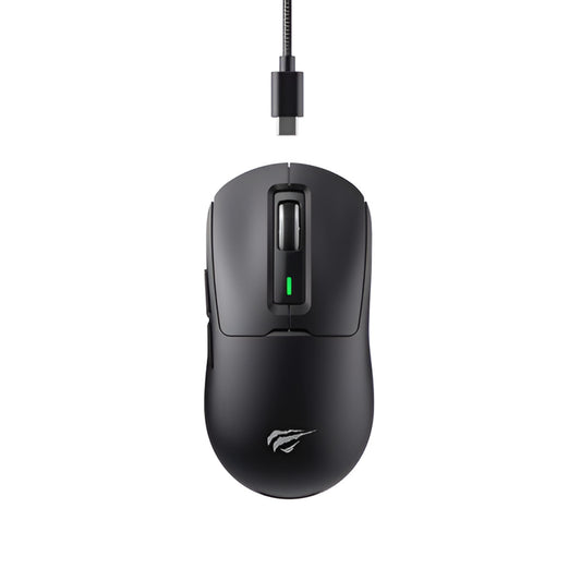 Black gaming mouse with cable on a white background