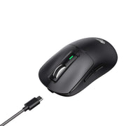 Black gaming mouse with USB-C cable on a white background