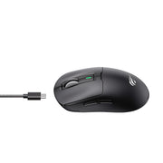 Black gaming mouse with USB cable on a white background