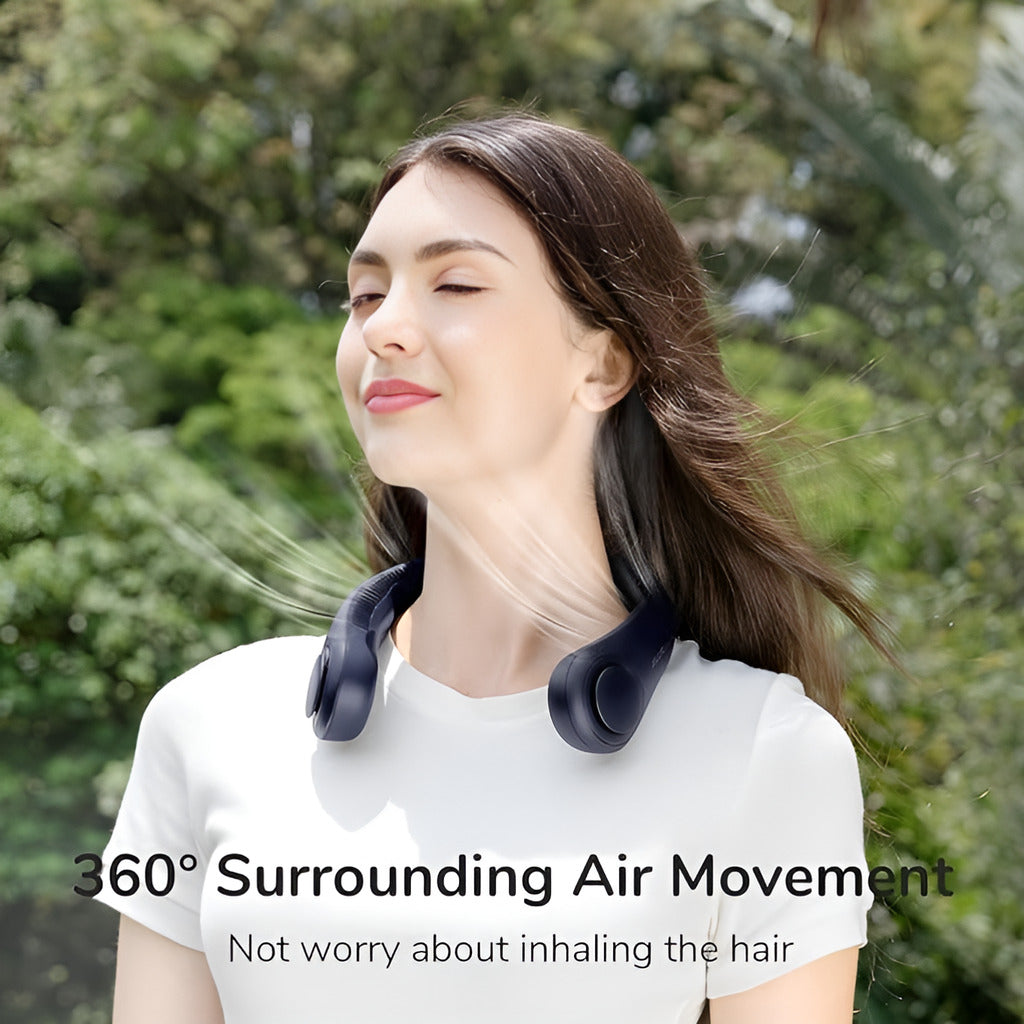 Woman using a hair care product with text about air movement