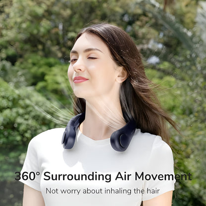 Woman using a hair care product with text about air movement