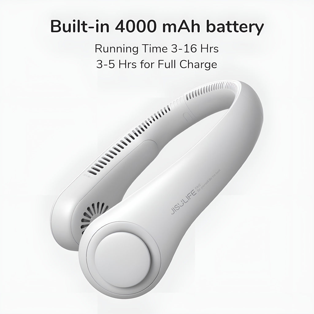 Jisulife Life3 Bladeless Neck Fan 4000mAh Hands-Free Cooling running time 3 to 16hrs