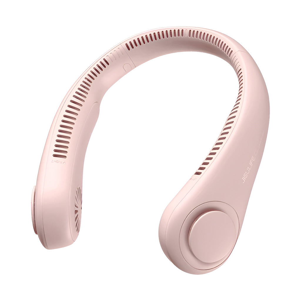 Pink handheld fan on a white background