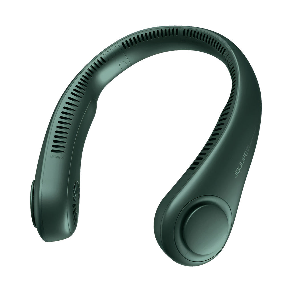 Green neckband headphones on a white background