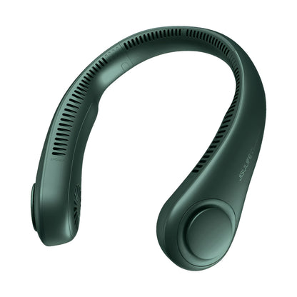 Green neckband headphones on a white background
