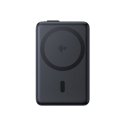 Black Nomos Qi2 Kickstand Power Bank On White Background Forward Facing