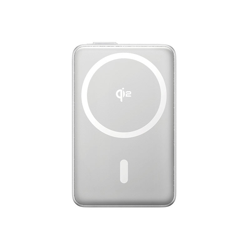 White Nomos Qi2 Kickstand Power Bank On White Background Forward Facing