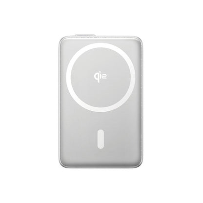 White Nomos Qi2 Kickstand Power Bank On White Background Forward Facing