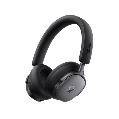Black over-ear headphones on a white background
