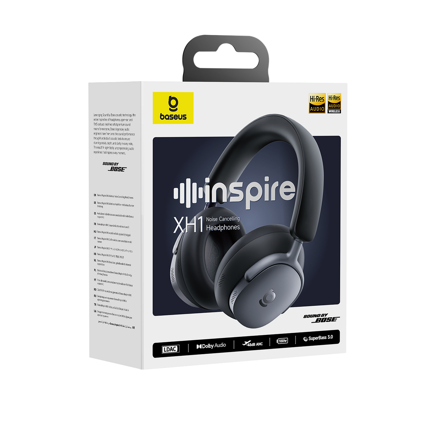 Baseus Inspire XH1 noise-cancelling headphones packaging on a white background