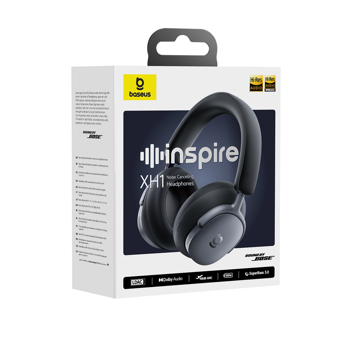 Baseus Inspire XH1 noise-cancelling headphones packaging on a white background