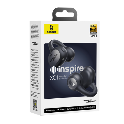Baseus Inspire XC1 open earbuds packaging on a white background