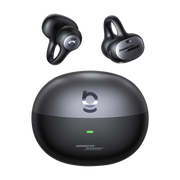 Bose wireless earbuds with charging case on a white background
