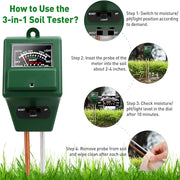 3-in-1 soil tester with usage instructions on a grassy background
