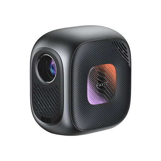 Small black projector with on a white background