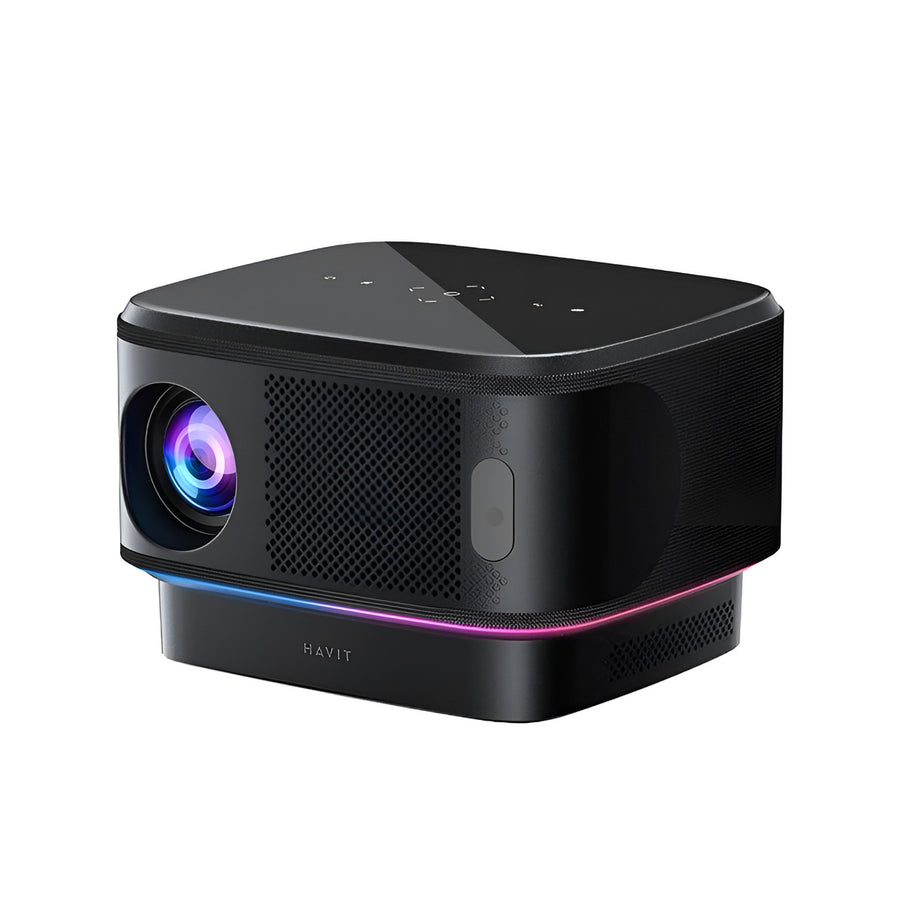 Black Havit projector on a white background, HAVIT PJ300 Plus Smart Projector