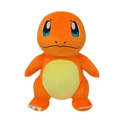 A plush toy of the Pokemon Charmander in chibi style, featuring an orange body, sparkling blue eyes, and a cheerful expression.