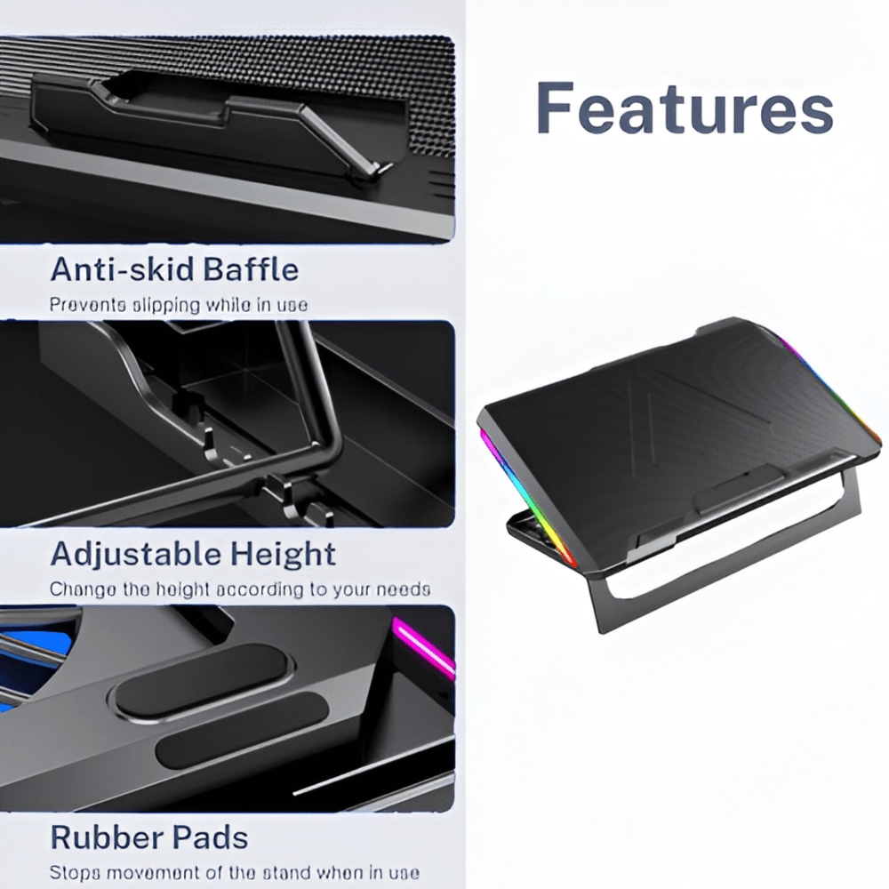 R8 Max Laptop Cooling Pad with 6 Fans, RGB Lighting & Adjustable Height 4