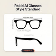 Rokid AI Glasses Style (ChatGPT & Gemini, 12MP POV Camera, Real‑Time Translation) Rokid AI Glasses Style Standard with dimensions on a beige background
