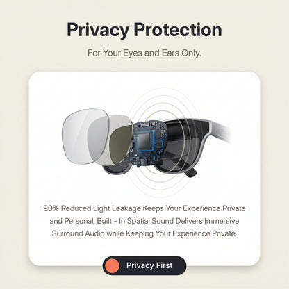 Rokid AR Spatial AR Glasses (215" Virtual Screen, 120Hz, USB‑C, Myopia Adjustment) Glasses with privacy protection feature on a beige background