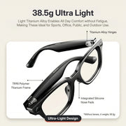 Rokid AI Glasses Style (ChatGPT & Gemini, 12MP POV Camera, Real‑Time Translation) Ultra-light glasses with features highlighted on a beige background