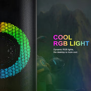 Computer monitor with dynamic RGB lights on a dark background