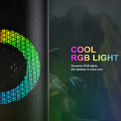 Computer monitor with dynamic RGB lights on a dark background
