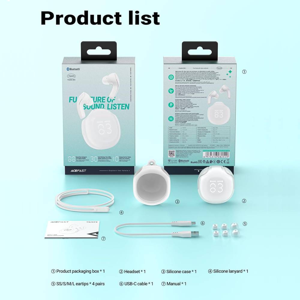 ACEFAST T9 Crystal Air Wireless Earbuds (AI Call Noise Reduction, 30h Playtime)