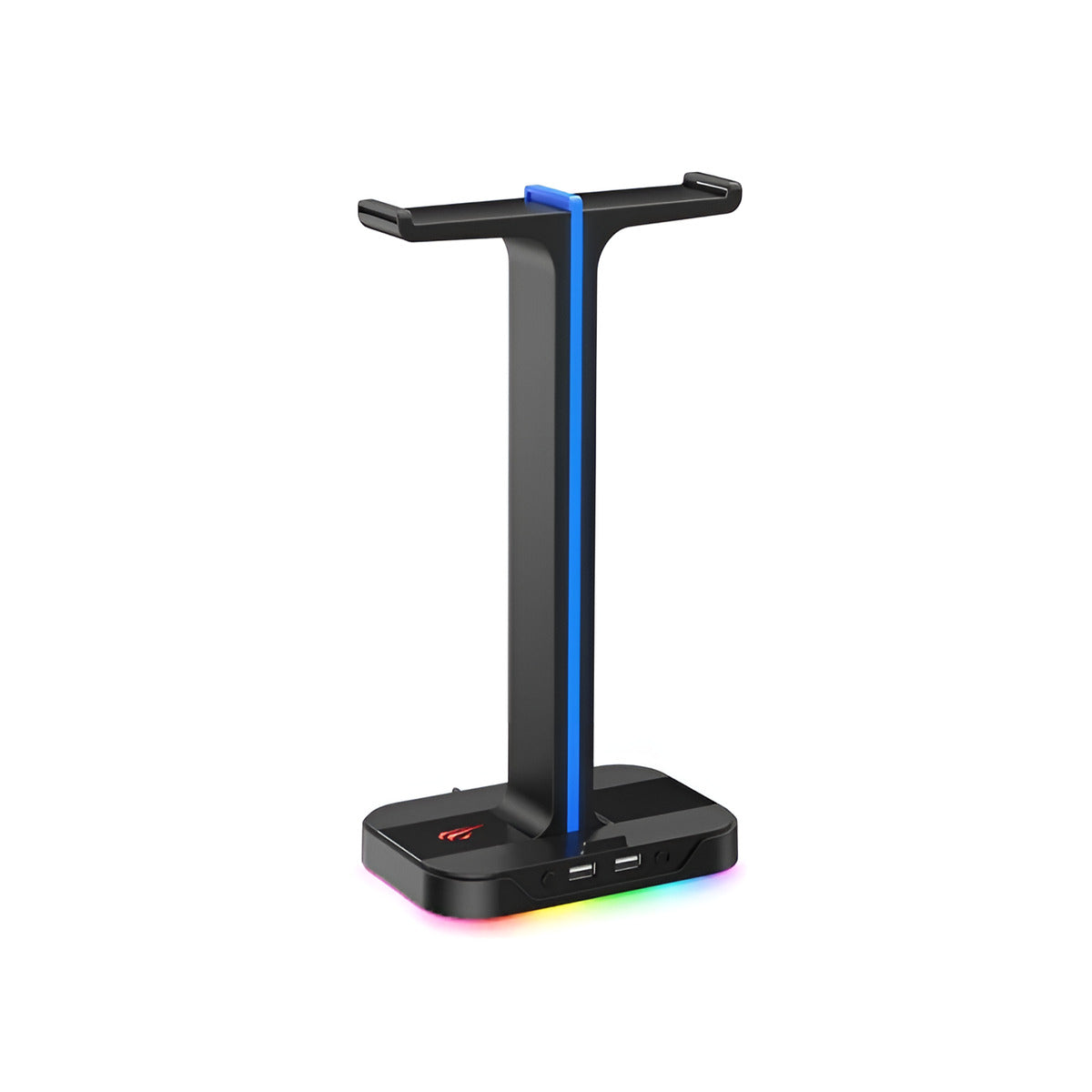 Gaming headset stand with RGB lighting on a white background