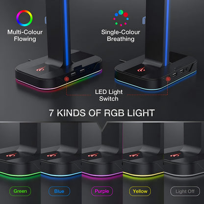 LED light switch with RGB lighting options on a dark background
