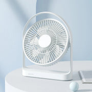 Jisulife Life5 Table Fan Rechargeable 4000mAh Portable Quiet White portable fan on a light blue background