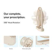 Jisulife Life5 Table Fan Rechargeable 4000mAh Portable Quiet Beige fan with features highlighted on a white background