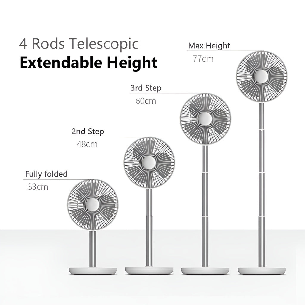 Jisulife Life7 Table Fan Rechargeable 8000mAh Adjustable Telescopic stand with four adjustable height levels on a white background