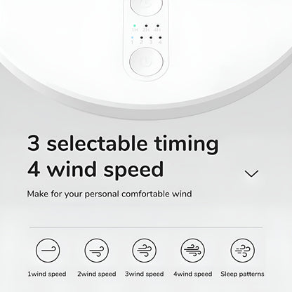 Control panel with wind speed and timing settings on a white background