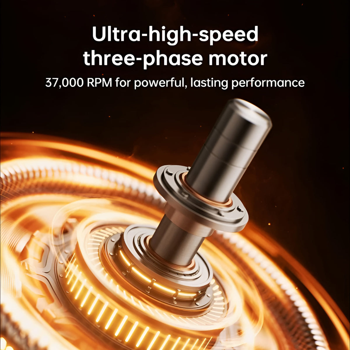 Jisulife Pro3 Table Fan Rechargeable 7200mAh 100 Speed USB-C Ultra-high-speed three-phase motor with glowing coils on a dark background