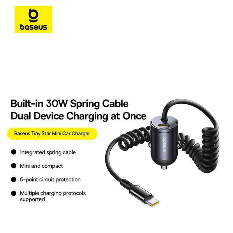 Tiny Star Mini Car Charger 30W With some features on a white background