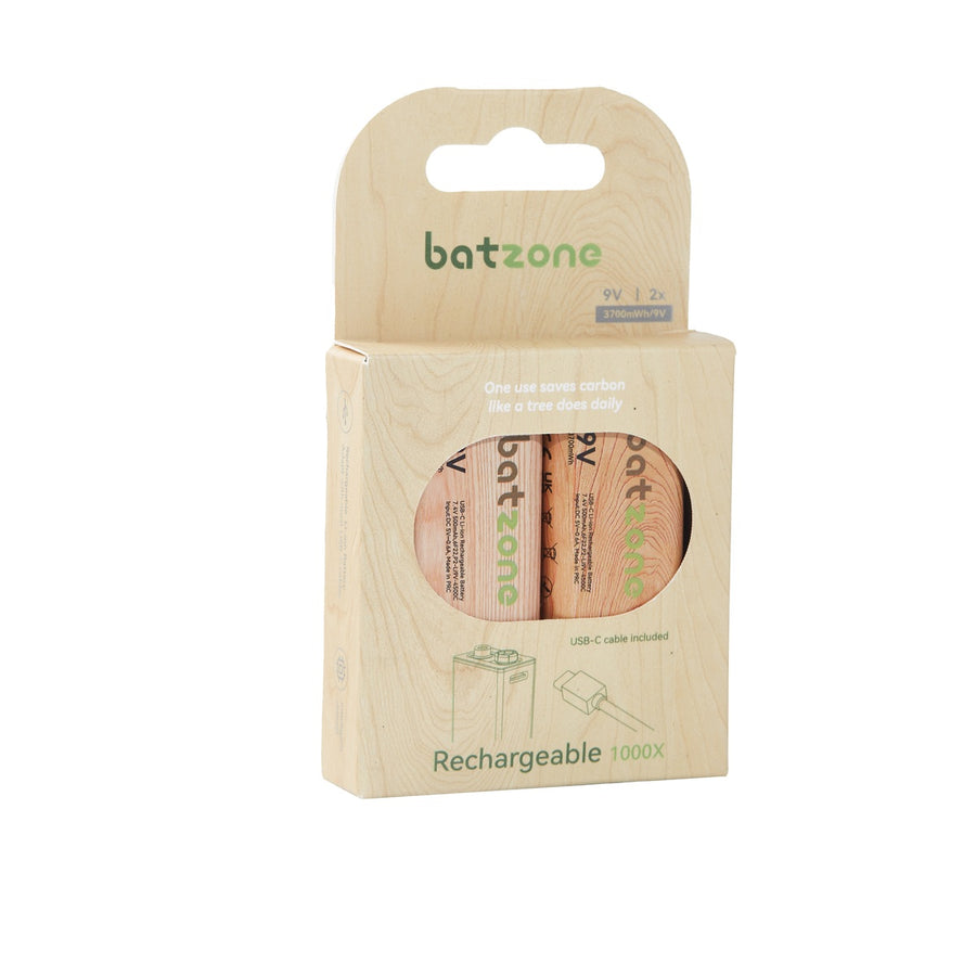 batzone Type C Li-ion Rechargeable Battery 9V 3700mWh (1Pcs), batzone rechargeable batteries packaging on a white background
