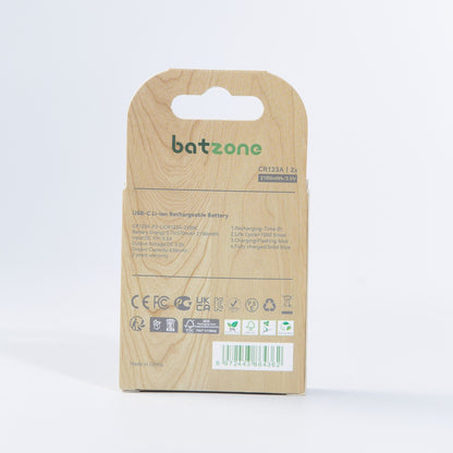 batzone Type C Li-ion Rechargeable Battery CR123A 2100mWh (2Pcs)