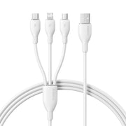 Moon White Ultra-Fast 1-for-3 Cable USB to M+L+C 3.5A On White Background