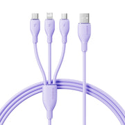 Nebula Purple Ultra-Fast 1-for-3 Cable USB to M+L+C 3.5A On purple on White Background
