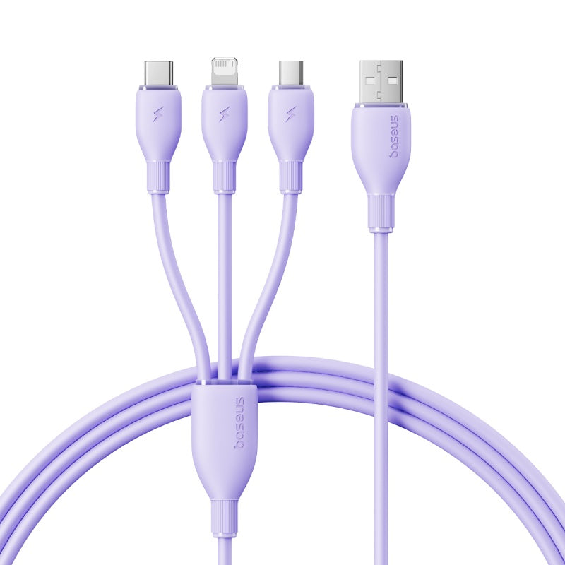 Nebula Purple Ultra-Fast 1-for-3 Cable USB to M+L+C 3.5A On purple on White Background