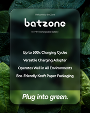 batzone Ni-MH 2.0 Rechargeable Battery AAA 800mAh (4Pcs), batzone rechargeable battery packaging with green leaf background