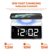 Wireless charger with digital clock display on a white background, HAVIT W320 Wireless Charger Clock Led Display 15W